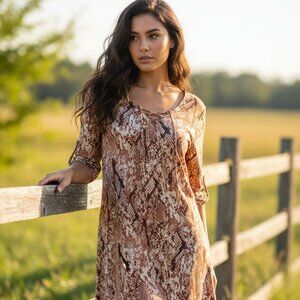 Miss Tina M 8 10 Dress Snakeskin Animal Shift Mini Boho Chic Edgy Indie Glam Mod